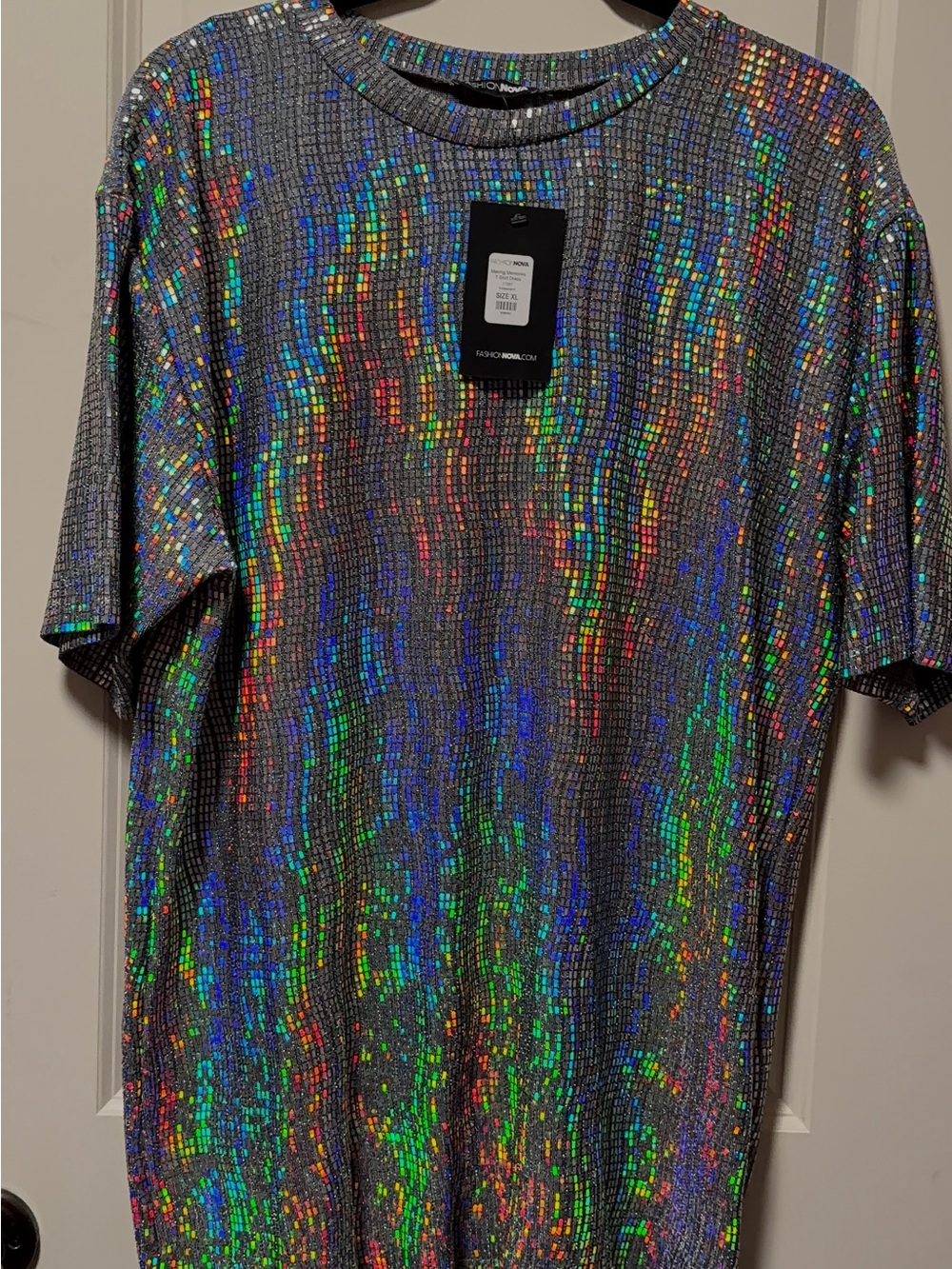 Fashion Nova Holographic Mini Dress - Gray with Rainbow Reflective